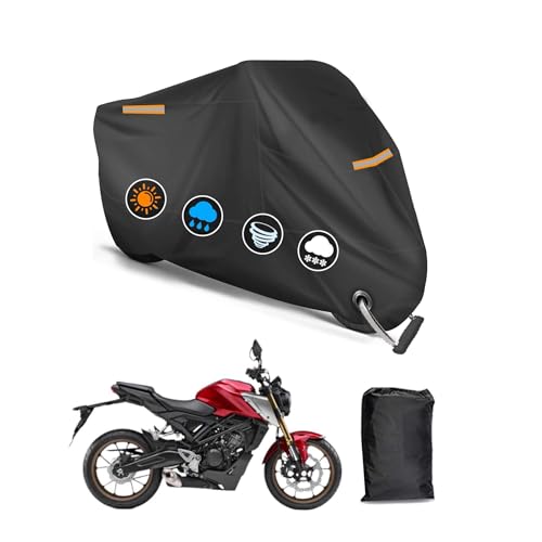 バイクカバー ホンダ CB125R 専用 バイクカバー バイクボディーカバー 3つの反射ストリップ 原付カバー UVカット 凍結防止カバー 車体カバー 盗難防止 ワンタッチバックル付き ロック穴付き オールシーズン対応 【収納バッグ付き】