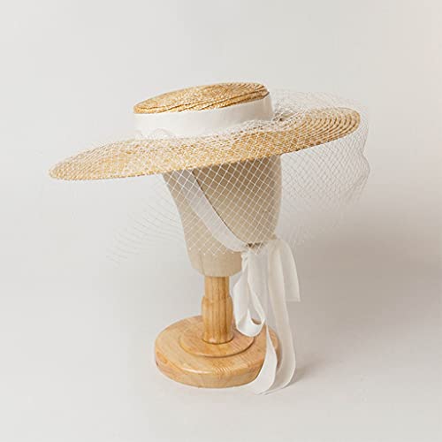 Fascinator Hats de paja con protección UV y correa ajustable de granadina 5