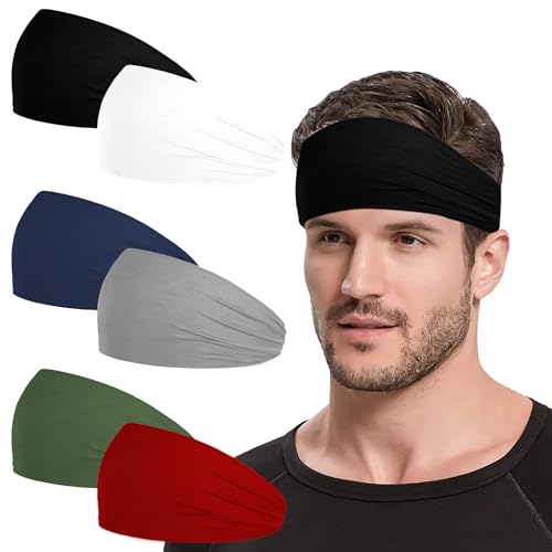 6 Pack Sports Headbands for Mens Running Headband for Women, Moisture Wicking Workout Headband Sweatbands for Running,Cycling,Football,Yoga,Fitness Stretchy Unisex Hairband -Trendy Styles
