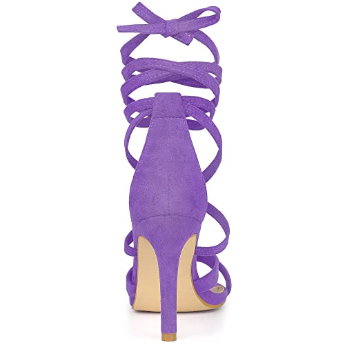 Allegra K Allegra K Women's Lace Up Heels Stiletto High Purple Heel Sandals 8.5 M US