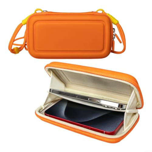 BEAZOOM Étui de transport double pour téléphone, coque rigide en EVA, sac à bandoulière résistant à l'eau, pochette de protection de voyage pour smartphones (orange)