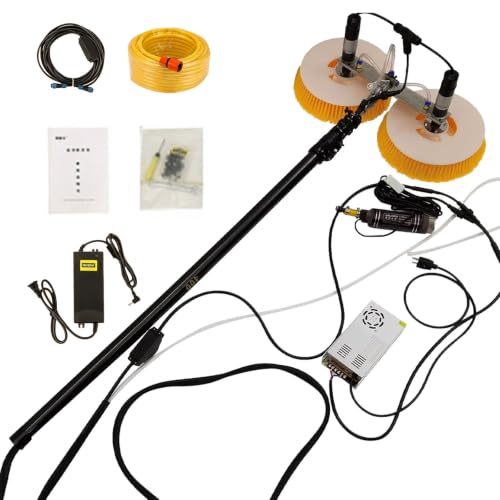 SEDAMORALLY Kit Brosse Double tête rotative 70cm avec Perche télescopique, Rapport qualité-Prix imbattable, nettoie terrains complexes et toitures, pour Panneaux solaires LithiumBattery-7.5m