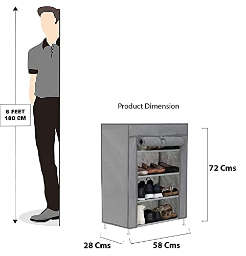 Image of OBBO 4-Layer Collapsible Shoe Rack - Space-Saving Shoe Organizer for Home, Closet, Hallway - Portable Foldable Storage Shelf for Shoes, Slippers, Boots - Compact and Durable Metal Frame-GREY