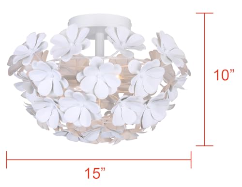 Cassia 2-Light Flush Mount Ceiling Light – Matte White Metal Flower Shade, Modern Whimsical Fixture for Bedroom Living Room, Easy Connect Install, 15" by Canarm - Used condition - Image 4