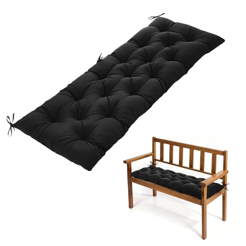 Image of Warmiehomy Garden Bench Cushion 2/3 Seater, Waterproof Bench Seat Cushion 120cm with Non-Slip Straps, 8CM Thick Garden Bench Padded Cushion, Rectangle Dining Bench Seat Pads Outdoor Indoor(Black)