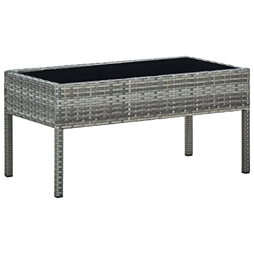 vidaXL Table de Jardin Table Basse de Patio Table d'Appoint de Terrasse Table d'Extérieur Meuble de Jardin Gris 75x40x37 cm Résine Tressée