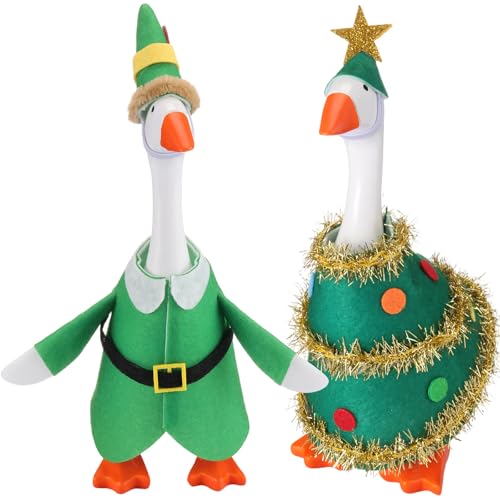 Weysat 2 Sets Christmas Winter Mini Desk Goose, Elf and Xmas Tree