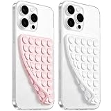 Anteel 2 Pack Silicone Suction Cup Phone Case Mount Double Sided, Hands-Free Silicon Phone Grip with Higher Suction Power for Selfies and Videos, Non Slip Phone Accessories (LightPink&White)