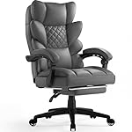 Dowinx Big and Tall Office Chair with Pocket Spring Cushion,High Back Computer Gaming Chairs with Linkage Armrests,Executive Desk Chairs with Footrest,PU Leather-Grey