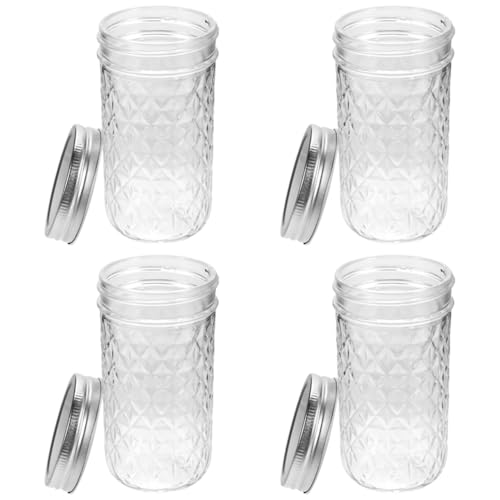 MAGICLULU Barattoli Di Vetro Trasparenti Per Marmellata 350 Ml Con Coperchio Sigillato, Contenitori Per Conserve Da Cucina Piccoli, Set Da 4 Pezzi Per Conservazione Alimentare Quotidiana