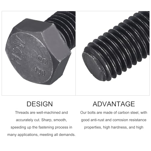 Image of METALLIXITY Hex Bolts (M14-2x30mm) 4Pcs, 8.8 Grade Carbon Steel Fully Threaded Black Oxide, Coarse Thread UNC Hex Head Screw Bolt - for Furniture Repair