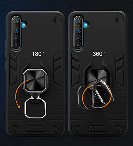 Image of Pikkme D5 Tough Armor Bumper Back Cover Case for Realme XT,Realme X2 |Ring Holder & Kickstand in-Built (Black)