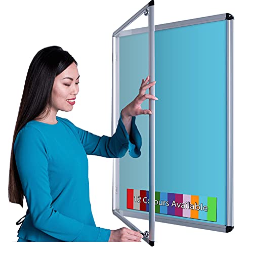 Wonderwall Vibrant Tamperproof Lockable Noticeboard,120 x 90 cm, Sky Blue Pinboard, Aluminium Frame with 2 Matching Safety Locks & Keys - 12 Colours to Choose -for Office, School, Information Hub