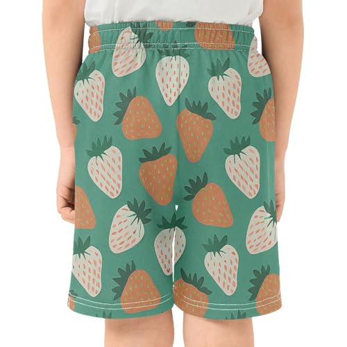Cute Strawberry Athletic Shorts with Zipper Pockets, Youth Boys Athletic Running Shorts for Summer3