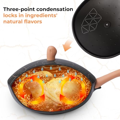 DEORS Bionic Turtle 12 Inch Nonstick Wok with Lid, Non Toxic, PFAS & PFOA Free, Dishwasher Safe, Compatible with All Stovetops, Durable Stir Fry Pan for Home Cooking