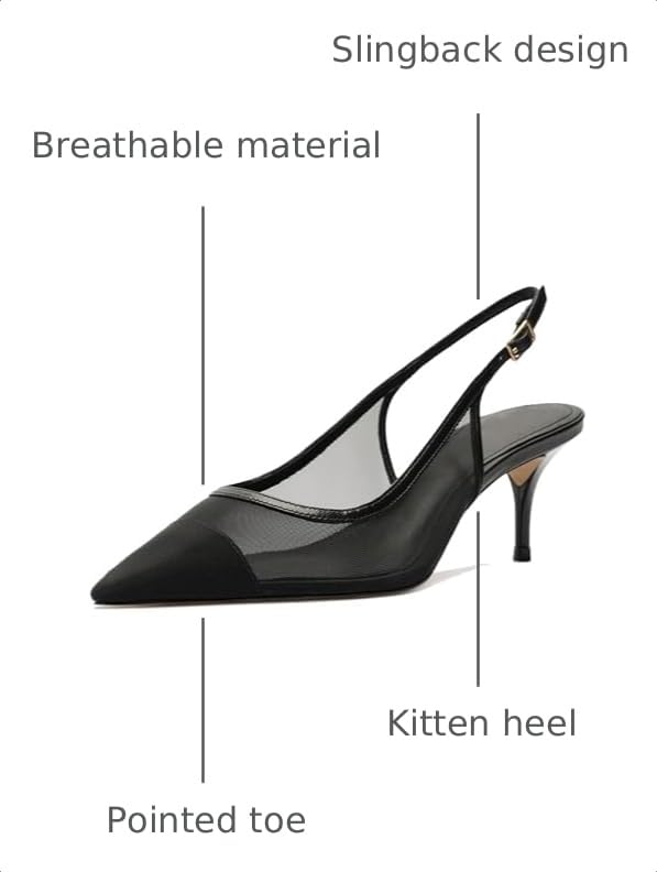 Image of Mesh Kitten Heels for Women Slingback Design with Pointed Toe Breathable and Stylish Elegant Low Heel for Comfort