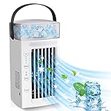 【5 en 1 aire acondicionado y 3 modos de velocidad】Este mini enfriador de aire no solo puede utilizarse como aire acondicionado portátil, sino también como humidificador de aire, ventilador, luz nocturna y purificador de aire. Hay 3 modos de velocidad (hasta 3 m/s) y puedes elegir la velocidad del viento según tus necesidades.
