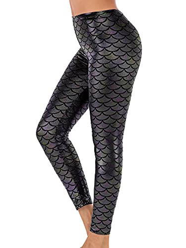 Alaroo Stretch Mermaid Print Fish Scale Leggings Tights Multi-015 L - Thumbnail 2