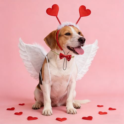 Disfraz San Valentín para perros con alas y diadema miniatura 6