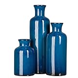 Ceramic Vase Set Home Decor - 3Pcs Modern Rustic Boho Geometric Blue Flowers Vase Decoration, Shelf