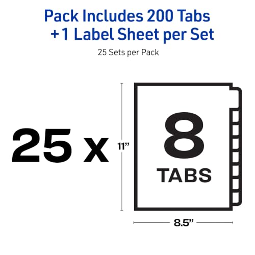 Avery 8 Tab Unpunched Dividers for Use with Any Binding System, Easy Print & Apply Clear Label Strip, Index Maker Customizable White Tabs, 25 Sets (11444) by Avery - Image 5