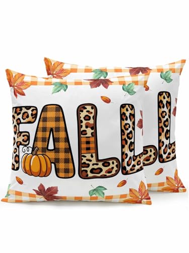 Outdoor Pillows Waterproof, Leopard Print Fall Throw Pillows with Inserts