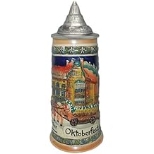 Essence of Europe Gifts E.H.G Oktoberfest Stein Ceramic Tankard Munich Germany Stein - Edelweiss Flowers With Lid, 0.75 Liter
