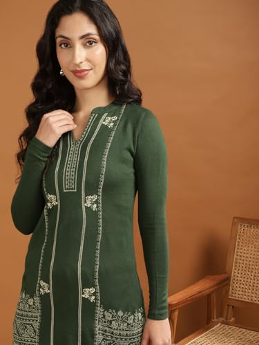 Image of rangita Green Acrylic Calf Length Printed Straight Kurti for Women | Kurta for Women