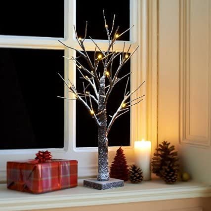 Trendi Beige Trendi® 60Cm 2Ft Christmas Snowy Twig Tree Warm White Led Light Up Artificial Twig Christmas Decoration Indoor Outdoor Battery Operated (Xm-5777)
