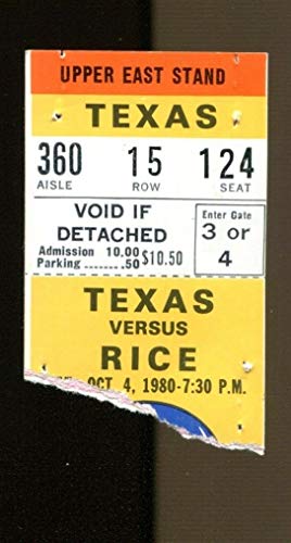 1980 Texas Longhorns v Rice Owls Ticket 10/4 Rice Stadium 40075