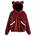 Eogrokerr - Giacca con cappuccio da donna con orecchie di coniglio, in pile di peluche, casual, con tasca, Borgogna, XXL