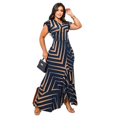 Vestido Longo Babado Feminino Moda Evangélica Manga Curta ate o 46 (VISCOLYCRA, Azul escuro)