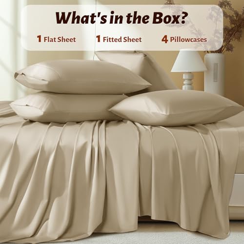 Shilucheng 100% Egyptian Cotton King Size Sheets Set - 1000 Thread Count,Luxury Cotton Bed Sheets,Breathable & Cooling Bedding and Pillow Cases, 16 Inch Deep Pocket - 6 Piece (Linen, King)
