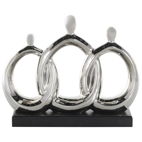 Escultura decorativa familiar de cerámica plateada con base rectangular negra miniatura 6