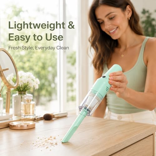 Image of Mini Cordless Handheld Vacuum for Car, Sofa, Desk, Drawers & Crumbs, Mint