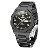 OLEVS Reloj de pulsera cuadrado de acero inoxidable para hombre, esfera con números romanos, luminoso, impermeable, color negro