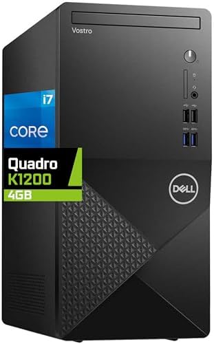 Dell Vostro 3910 Tower Desktop Computer, Intel Core i7-12700, 64GB RAM, 2TB NVMe SSD, Nvidia Quadro K1200 4GB Graphics, DVD-RW, Wi-Fi, Bluetooth, Windows 11 Pro, Black