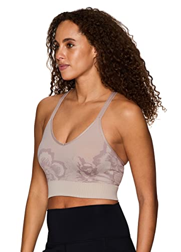 Rbx Women's Low/Medium Impact Seamless Floral Sports Bra Jacquard Floral Taupe L #TOP2