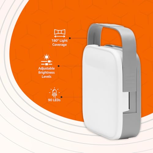 Image of amazon basics Rechargeable 180 3.7V 2400Mah Light Lantern | 90 LEDs | Type-C Charging | Adjustable Brightness | Replaceable Battery : Amazon.in: Sports, Fitness & Outdoors, White