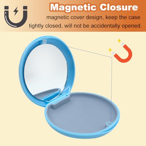 Zahnspangendose, 2 Stück Tragbare Aufbewahrungsbox für Zahnprothesen Behälter mit Spiegel Leere Gebissdose Zahnprothesendose Behälter für Zahnprothesen Box mit Aligner Removal Tool (Blau + Blau)