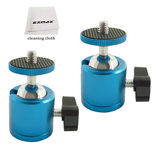 Exmax 1/4” Mini Ball Head 360 Degree Swivel Tripod Head Aluminum Alloy Body With Standard 1/4” Screw Thread Base For Monopod Bracket Light Stand Compatible With Htc Vive Gopro - 2 Pack Blue #TOP20