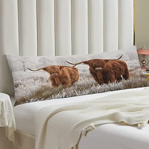 Highland Cow Body Pillow Cover Western Cow Animal Wildlife Farm House Grassland Long Pillow Case With Zipper Decorative Bedding Pillowcase Farmhouse Cushion Pillow Covers For Couch Bedroom,20"X54" #TOP2