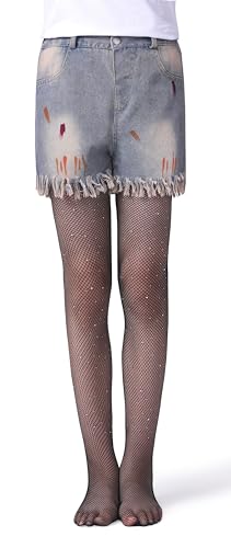 Henwarry Girls Sparkle Fishnet Stockings Children's High Waist Tights Rhinestone Hollow Out Party Pantyhose2