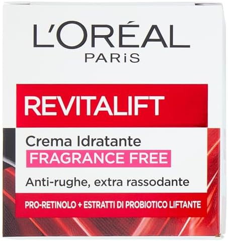 L'Oréal Paris Gesichtscreme Fragrance Free Revitalift, für empfindliche Haut, straffende Wirkung, aufgepolstert und feuchtigkeitsspendend, angereichert mit Pro-Retinol und Probiotikum, 50 ml