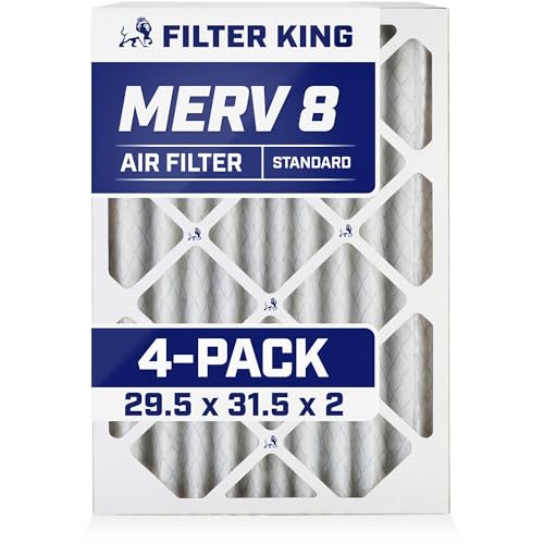 Filter King 29.5x31.5x2 Air Filter | 4-PACK | MERV 8 HVAC Pleated A/C Furnace Filters | MADE IN USA | Actual Size: 29.5 x 31.5 x 1.75"