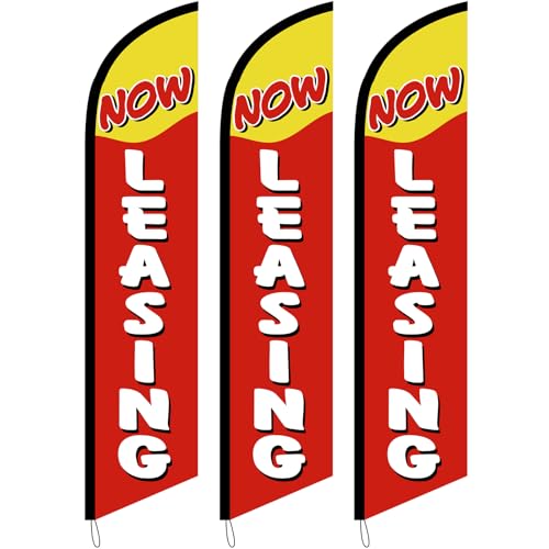 Drapeaux en plumes Now Leasing Frienda lot de 3 de 0,8 x 3,7 m pour extérieur résistant