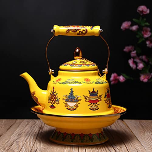 Ganazono Glass Tea Kettle Ceramic Enamel Teapot 1. 7L Tibetan Style Milk Tea Pot Vintage Porcelain Enameled Teakettle Heating Water Kettle Housewarming Gift For Tea Lovers Glass Teapot #TOP2