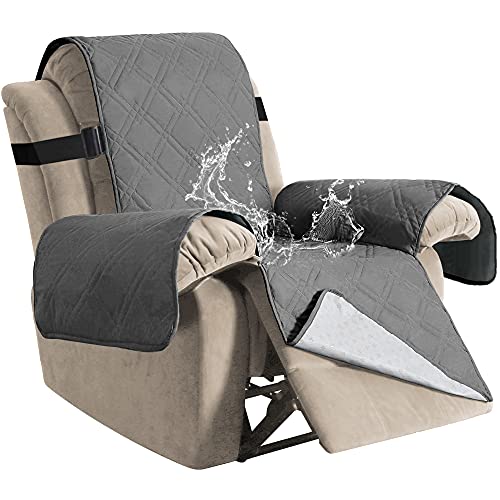 Smarcute 100% Water Proof Recliner Chair Cover Reclining Slip Cover for Living Room Recliner Furniture Protector from Pets and Dogs, with Non Slip Backing and Elastic Strap (Oversized, Grey)