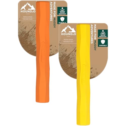 HOUND2O Dog Toys | Fetch Stick Toy for Dogs, Orange & Yellow Value 2-Pack | Durable Rubber Outdoor Toy - Easy to Clean and Made from Non Toxic Materials