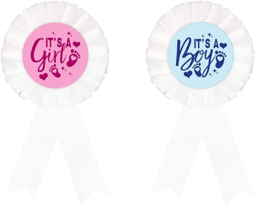 Gender Reveal badge pin, Its a boy & Its a Girl Tinplate Badge Pin for Dad to be & Mom to be, Baby Shower Button New Mom Gifts Gender Reveals Party Babys; white Rosette Button Baby Celebration, White